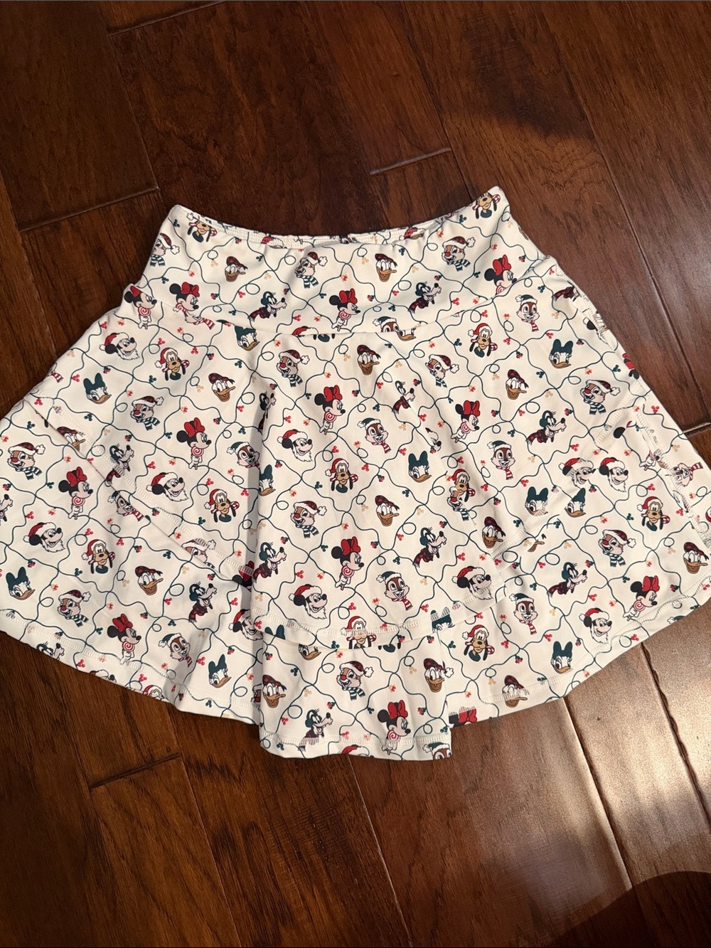Cream Character-Print Skater Skirt with Red & Navy Accents